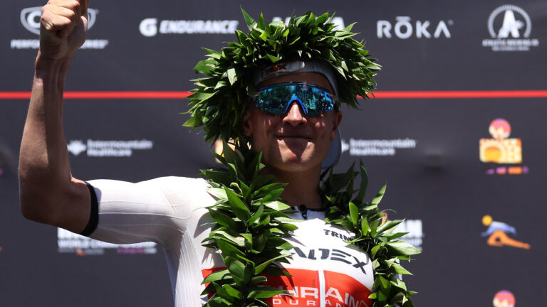 ST GEORGE, UTAH - MAY 07: Kristian Blummenfelt of Norway celebrates after winning the 2021 IRONMAN World Championship on May 07, 2022 in St George, Utah. (Photo by Tom Pennington/Getty Images for IRONMAN)