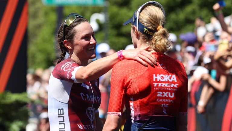 IRONMAN 70.3 World Championship Finish Line Kat Matthews Taylor Knibb